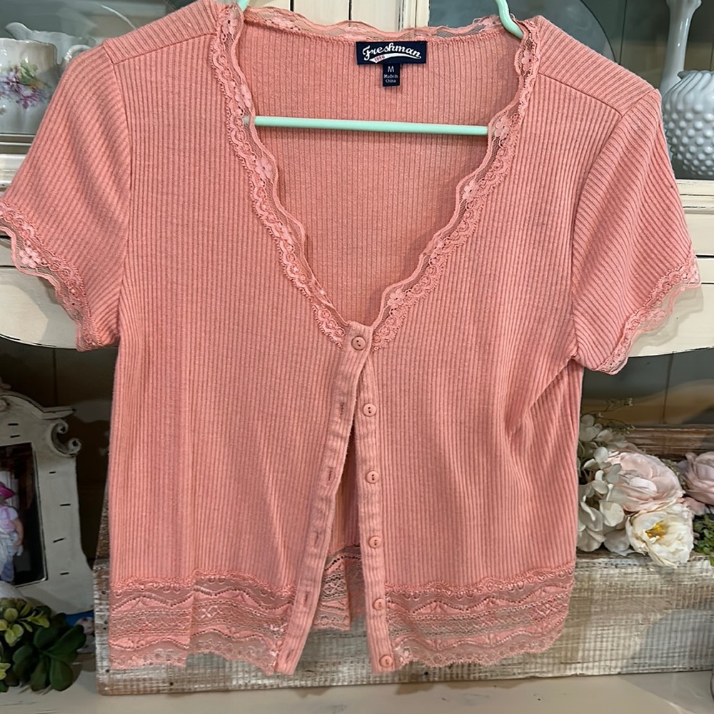 Light Pink Freshman Lace Button Down